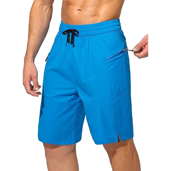 Badebukser til mænd, hurtigtørrende strandshorts med lynlåslomme, badebukser til mænd - Uden mesh-foring - XL - Søblå