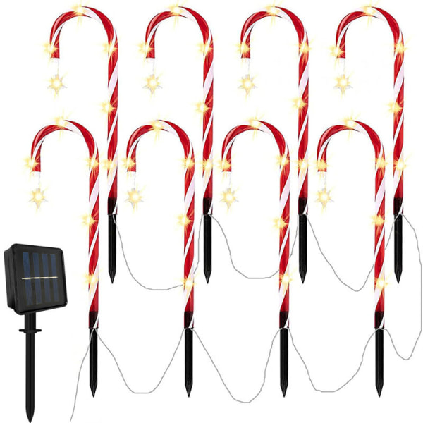 Juldekoration - 8 soldrivna Candy Cane Lights, 8 Modes, Candy Cane Path Markers, Dekorativa LED trädgårdslampor -DENUOTOP