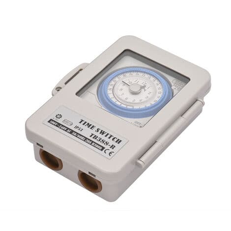 24-timmars mekanisk timer 15-minuters timer Timer IP53 Skyddsklass med batteri TB388R AC100-240V Grå