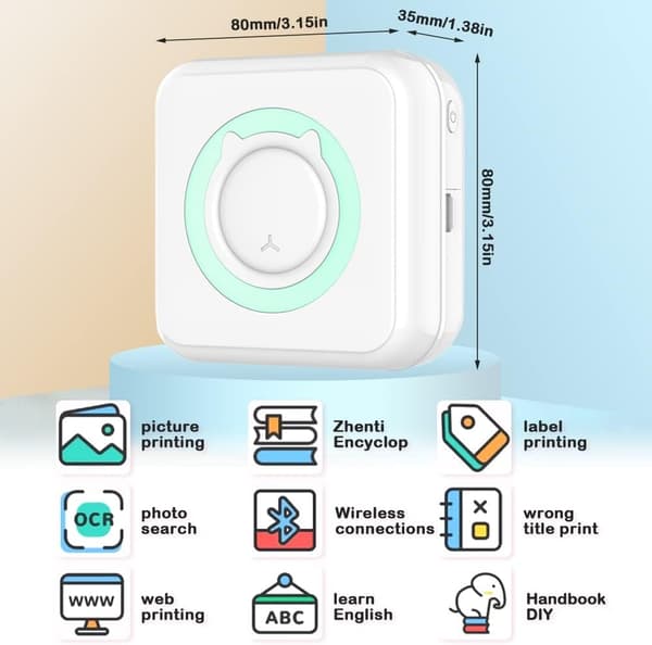 Mini Fotoprinter, Bærbar Lille Bluetooth Termisk Printer Inkl.