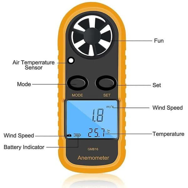 Luftfart/Navigasjon LCD Digitalt Vindmåler (med batteri)