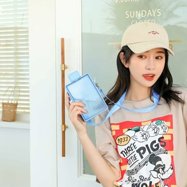 450 ml kreativ sommarplastmugg, utomhus bekväm stor kapacitet rektangulär juicekopp för flickor, söt blixtvattenflaska, blå-DENUO