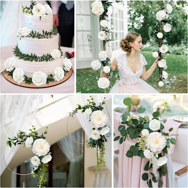 Hvide Kunstige Blomster Combo Silke Mix Pæon Rose Hortensia Tusindfryd Falske Blomster m/Stilk til DIY Bryllupsbuketter Borddekorationer