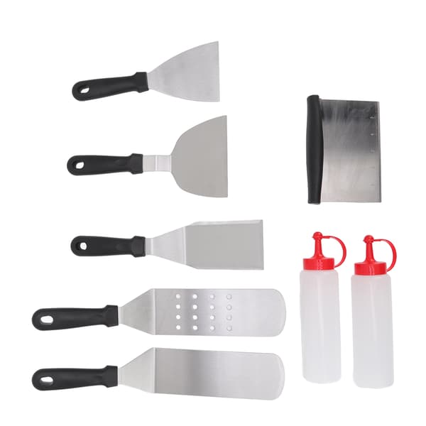 6 stk. stekespade i rustfritt stål med 2 flasker, solid håndtak for hjemmecamping