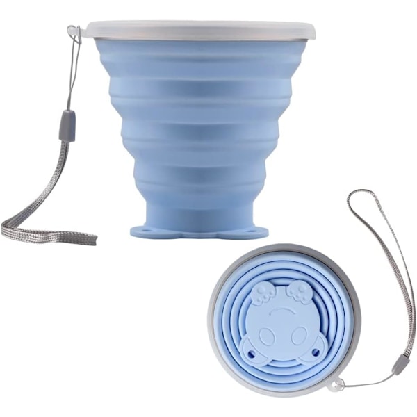 Vikbar Silikonmugg, Hopfällbar Resevattenmugg med Lock, Återanvändbar Drickmugg, Picknickmugg, Teleskopisk Campingmugg Blå