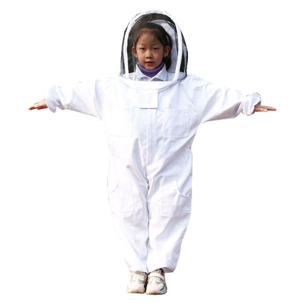 Biavlertøj, hvidt beskyttelsesbiavlertøj til børn - langærmet bomuld, børnebeskyttelse Størrelse M 1,2 meter anbefales han