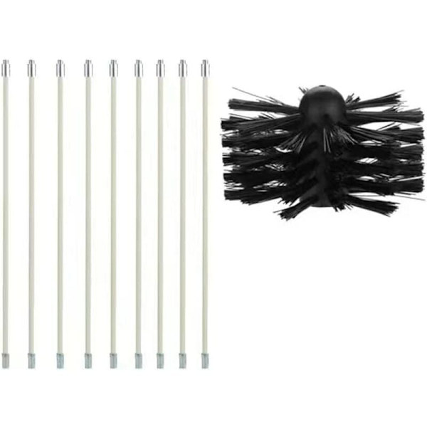 Pipebørste-sett, Pipe Rengjøringsverktøy Pipe Feiing Kit Inneholder 9 (40cm) Fleksible Stenger og 1 (100mm) Pellet Ovns Pipe Feiing