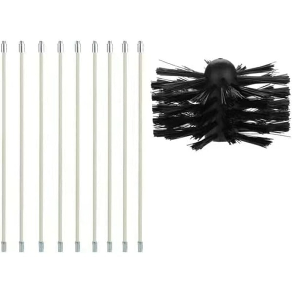 Skorstensbørstesæt, Skorstensrenseværktøj Børste Skorstensfejesæt indeholder 9 (40 cm) fleksible stænger og 1 (100 mm) pilleovn skorstensfejer
