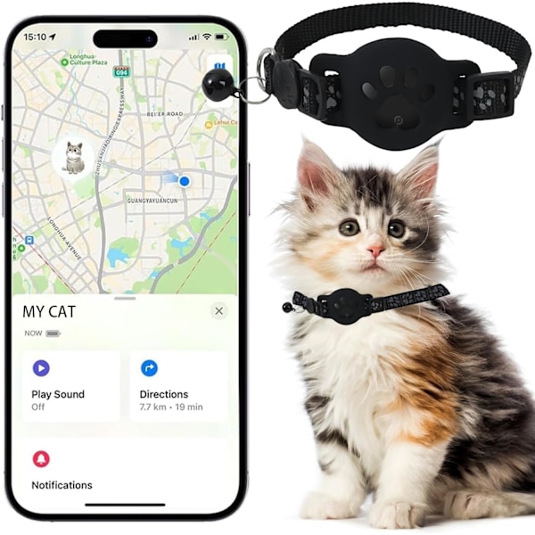 GPS-halsband för katter, elektronisk husdjurslokalisator, vattentät, kompatibel med Apple Find My, ingen månadsavgift, lämplig för små till stora katter, Advan