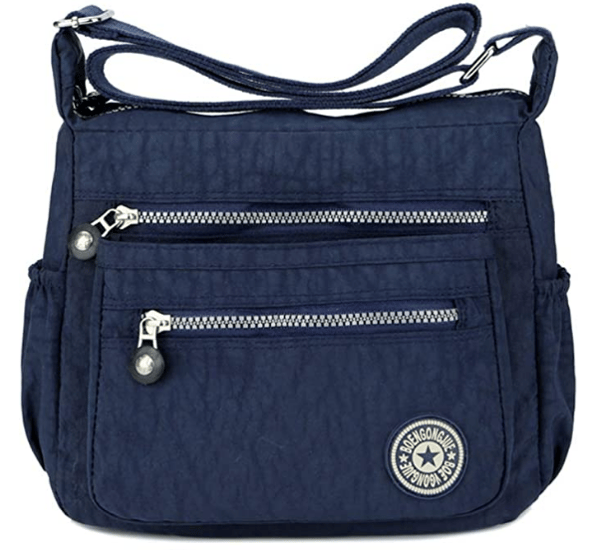 Multi Pocket Nylon Skulderveske Reiseveske Marineblå