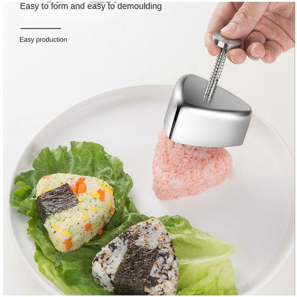 Onigiri-form, risbollform i rostfritt stål, klassisk triangulär Musubi-form för lunchlåda och Ho