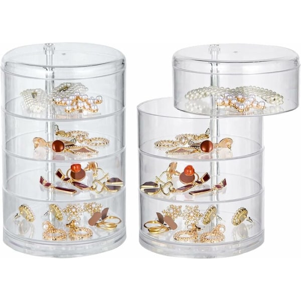 Transparent smykkeskrin, toiletbordstilbehør, 1 x 4-lags smykkeopbevaringsboks, gennemsigtig, kan roteres frit (11 cm, 17,5 cm) HIASD