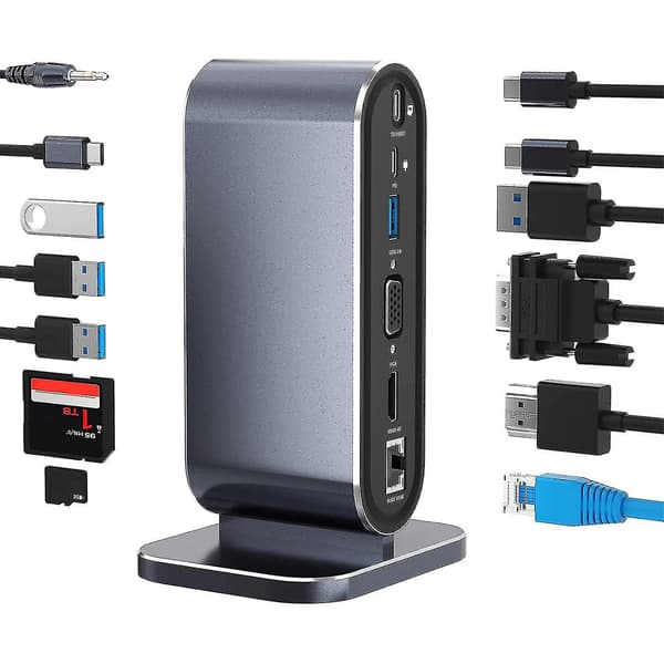 12-i-1 USB C Dockningsstation USB C Hub Dock Laptop Display Dockningsst