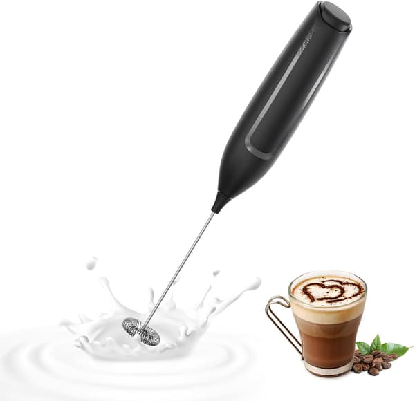 Håndholdt Elektrisk Mælkeskummer - Skumstav i Rustfrit Stål til Kaffe, Matcha & Cappuccino (Sort)