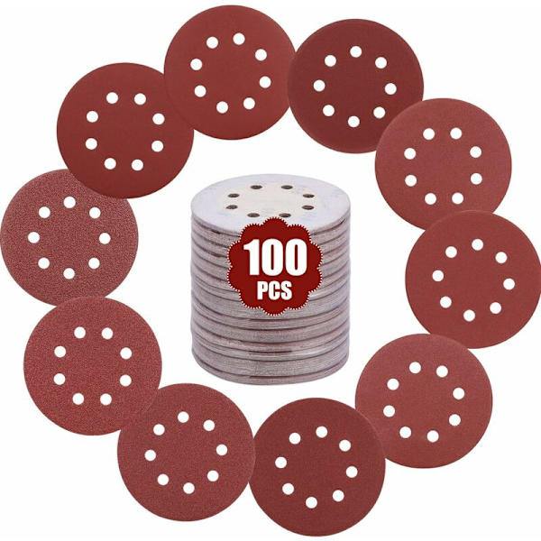 Sandpapir, slibeskiver, 100 stk. 125 mm skiver, 10 ark pr. korn, slibepapir til excentersliber, til oscillerende multiværktøj - F1602000101
