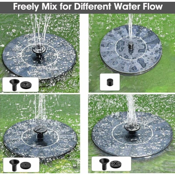 Utendørs solcelledrevet fontene, 1,4 W solcelledrevet vannpumpe med 4 fontenestiler, flytende fontene med solcellepanel for hage, fuglebad eller dammer