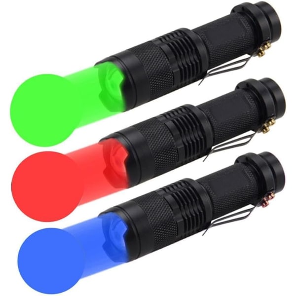 Mini LED Lommelygte Grønt/Rødt/Blåt Lys Lommelygte 3 Lysindstillinger til Camping, Vandring, Nattesyn, Natfiskeri, Natkørsel (3 stk.) [Energiklasse