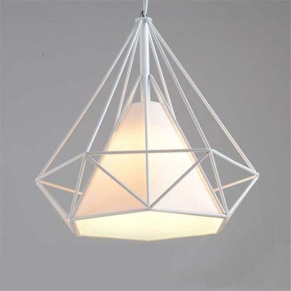 E27 Diamantformet Jernbur Pendul Chandelier med Sokkelbelysning til Restaurant Rum Dekoration (HVID, S 25CM)