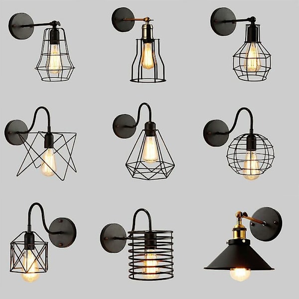 Led væglampe retro loft industriel væglampe sort e27 vintage væglamper industriel belysningsarmatur indendørs K