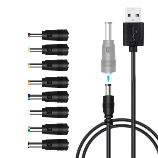 DC 5V strömkabel, universell USB till DC strömkabel med 9 kontakter