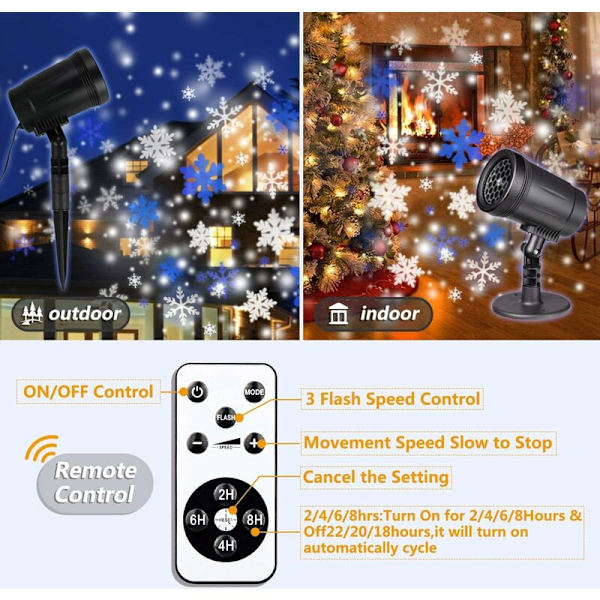 Udendørs juleprojektor, juleprojektorlys med snefnug, Ip65 snefnugsprojektorlampe HIASDFLS