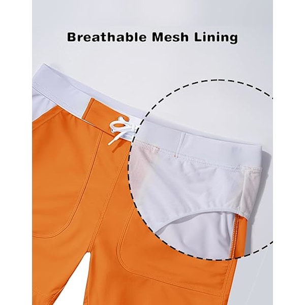 Herre Badedragt Ensfarvede Basic Lange Badeshorts med Lommer - Størrelse 36 - Orange
