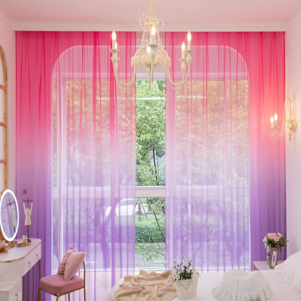 Gradient Gennemsigtige Gardiner - 213 cm Længde x 132 cm Bredde (Sæt med 2) - Stanglomme Paneler i 15 Farver & 16 Størrelser til Soveværelse/Stue