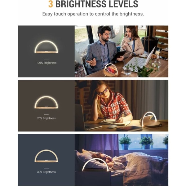 Trådløs oplader-sengelampe, touch-bordlampe, LED-nattelys med induktionsoplader, dæmpbar touch-nattelys med 3 lysstyrkeniveauer