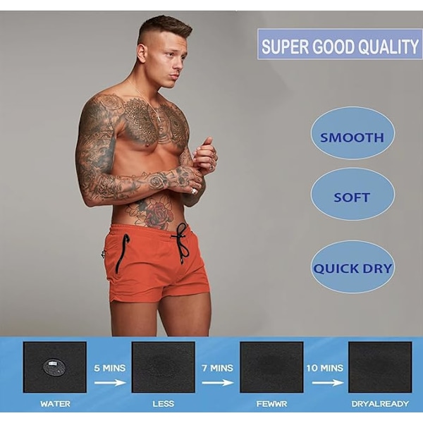 Snabbtorkande badbyxor för män, fickor med dragkedja, meshfoder - Storlek L - Orange