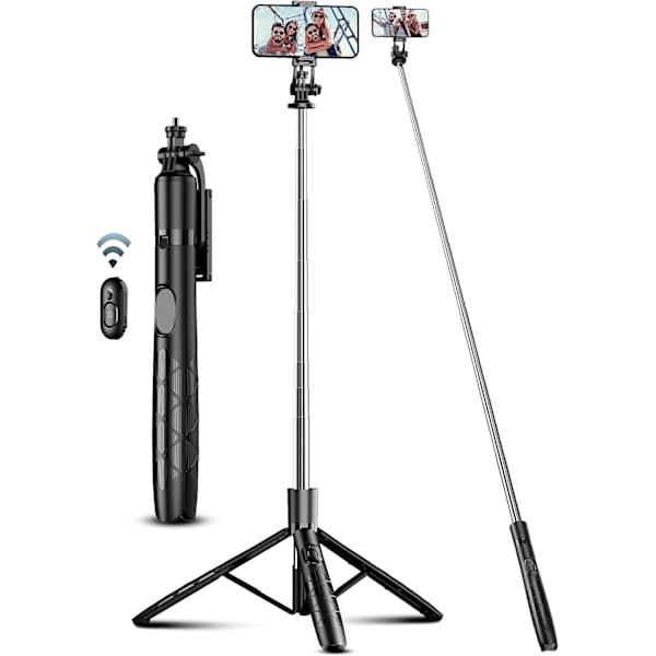 71\" Telefonstativ & Selfie Stick, Allt-i-ett Utdragbart Mobiltelefonstativ med Trådlös Fjärrkontroll, Stativ för iPhone & Rese-Selfie Stick 360° Ro