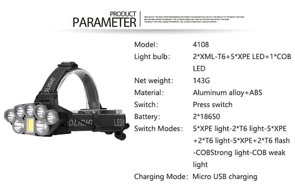 50000LM USB LED Otsalamppu Ladattava 18650