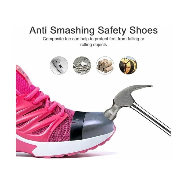 Sikkerhedssko Mænd Kvinder Sikkerhedssneaker Arbejdssko Konstruktionssko Ståltåhætte Sikkerhedssko Pink Farve Pink-40-DENUOTOP