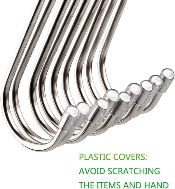 S-Krokar - 8,6 cm Rostfria Krokar för Kök, Verkstad, Badrum, Trädgård, 20-pack