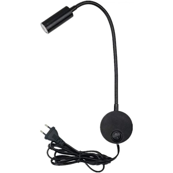 3W Plug-in Flexibel Svanhals Vägglampa Läslampa Konstverk Display Accent Ljus Väggmonterad Spotlampa Armatur med På/Av-brytare (Svart)