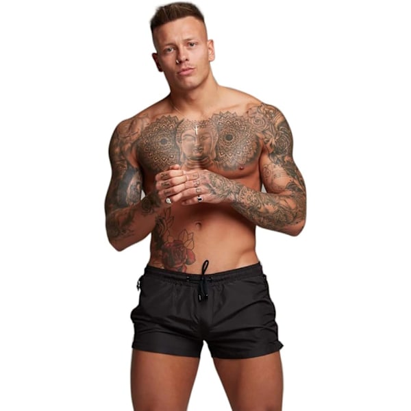 Herre Badeshorts Hurtigtørrende Badetøj Lynlåslommer, Badeshorts med Mesh-for - Størrelse L - Sort