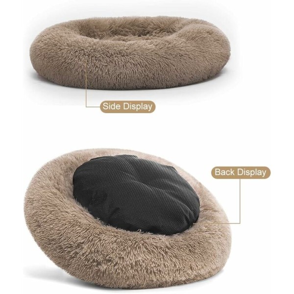 Ortopædisk hundeseng komfortabel donut cuddler rund hundeseng ultra blød vaskbar hund og kat pude seng (60cm, brun)