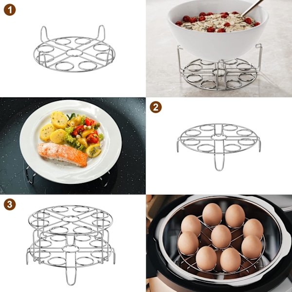 Æggedamperstativ i rustfrit stål - Stabelbar bordskåner til 6/8 Quart trykkoger, tilbereder 18 æg, Instant Pot tilbehør (2 pakker)