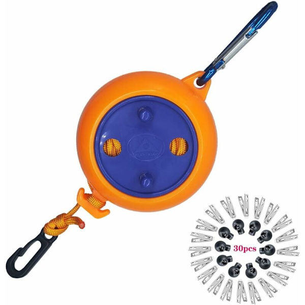 Retractible Camping Clothesline, with 10 Fixed Loops and 20 Clothes Pegs, 8M Outdoor Adjustable Clothesline for Outdoor Travel Vacation Camp