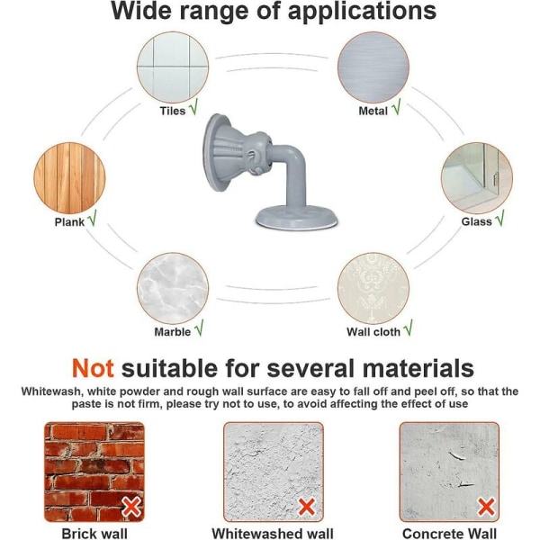 2 stk gulv 3m selvklebende silikon dørstopper gulvdørblokk vanntett dempet dørstopper veggkroker ingen hull (grå)