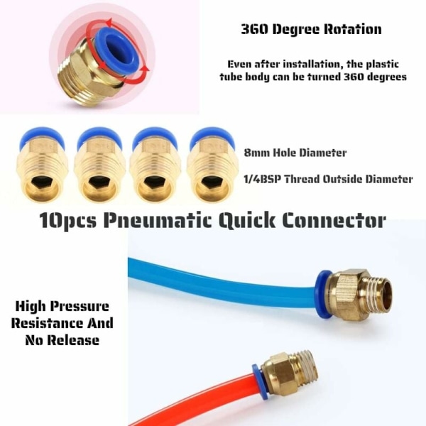 4 kpl pneumaattiset pikaliittimet, liittimet, pikaliittimet, halkaisija 8 mm teollisuudelle, automaattinen, valkoinen, PT1/4