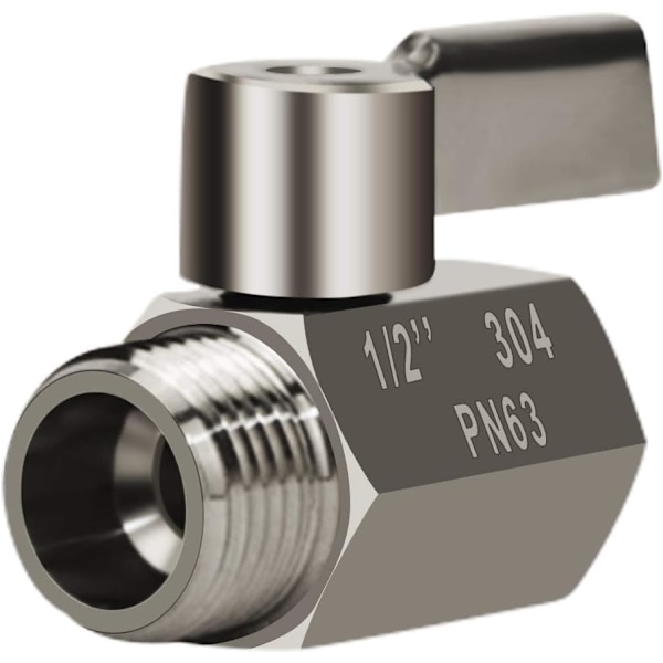Brusehoved Afspærringsventil med Rustfrit Stål Håndtag, 304 Rustfrit Stål Mini Kugleventil (1/2\" Hun X Han) NPT Gevind, Vandstrømskontrolventil
