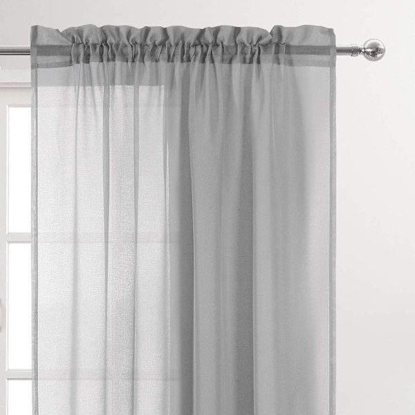 Grå tylgardiner, semi-transparente tylgardiner med stang til soveværelse og stue, 137 x 213 cm lange, sæt med 2