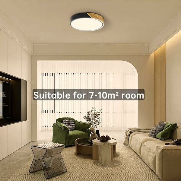 Musta 3000K LED-kattovalaisin Puu 18W Moderni LED-kattovalaisin Kattovalaistus 2400LM Kattolamppu Ø30CM Pyöreä Toimiston Kattovalaisin LED Sisään