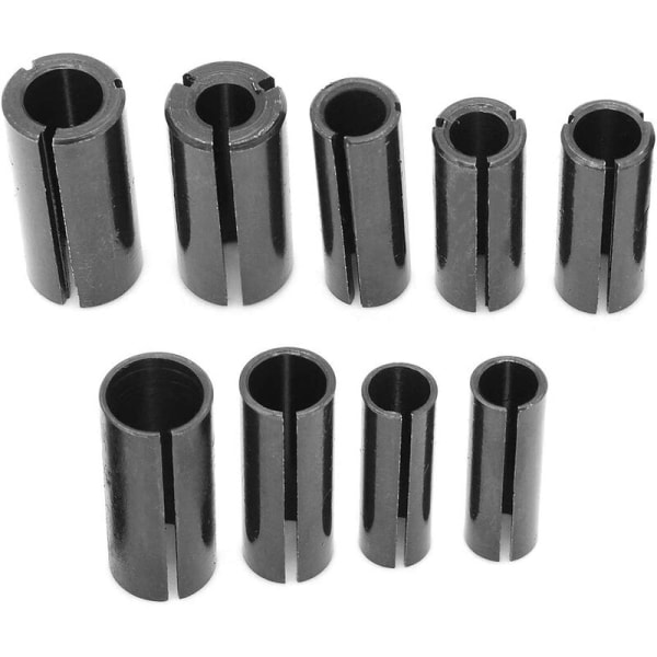 9 stk. Collet Chuck Adapter Router Bit Høy presisjon Collet Adapter CNC Stål Collet Chuck for Elektrisk fres