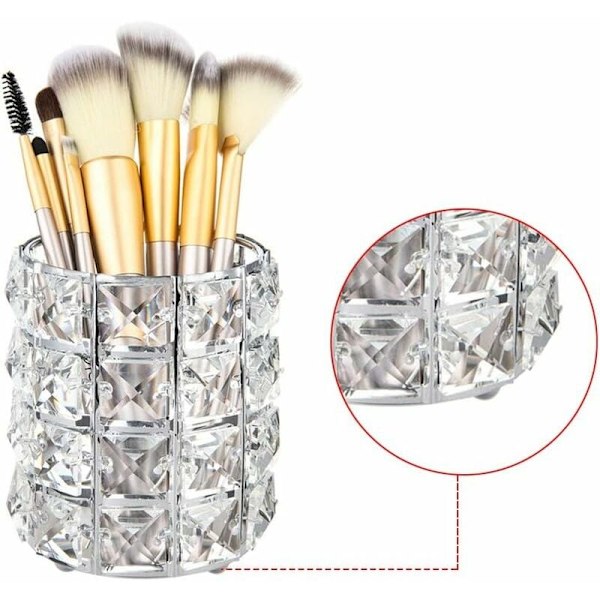 Krystal Makeup Penselholder Spand Opbevaringsholder Øjenbrynsblyant Pen Kop Værktøjsbeholder (Sølv)-Fei Yu