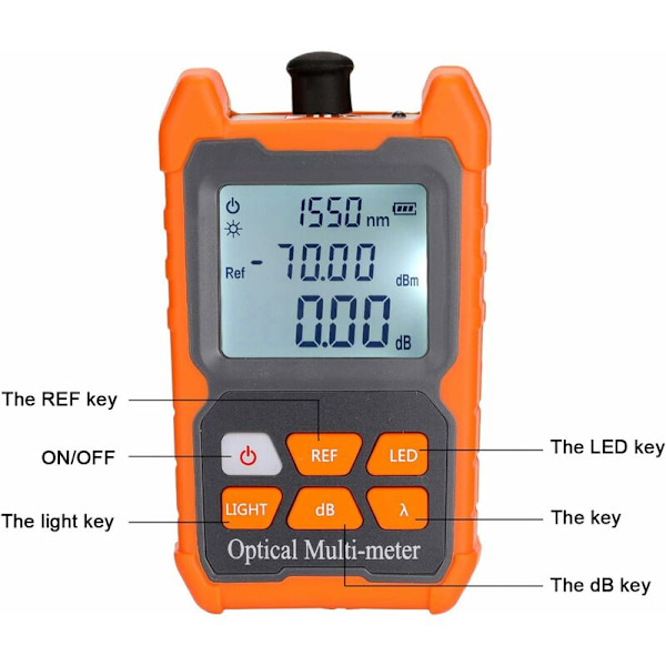 Multimeter optisk effektmåler, Mini bærbar 8 bølgelengde optisk effektmåler med LED-lys nettverkskabeltester FTTH fiberoptisk kabel T