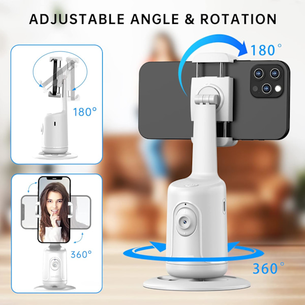 Automatisk Spårning Telefonhållare, Automatisk Ansiktsspårning Stativ, Portabel Allt-i-ett Smart Selfie Stick 360 Rotation Snabb Ansikts- & Objektspårning Kameraman Robo