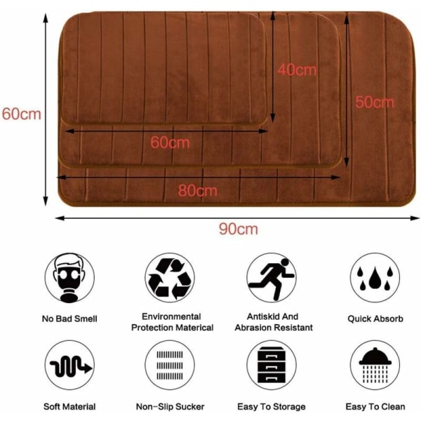 Blød bademåtte i memory-skum - skridsikker, absorberende gummimåtte til badeværelse og køkken 40 x 60 cm, sort