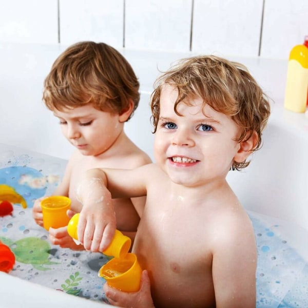 Halkskyddad badmatta för barn, luktfri. Extra lång badmatta 100 x 40 cm med barnvänliga motiv. (Havssköldpadda liten blåval)-DENUOT