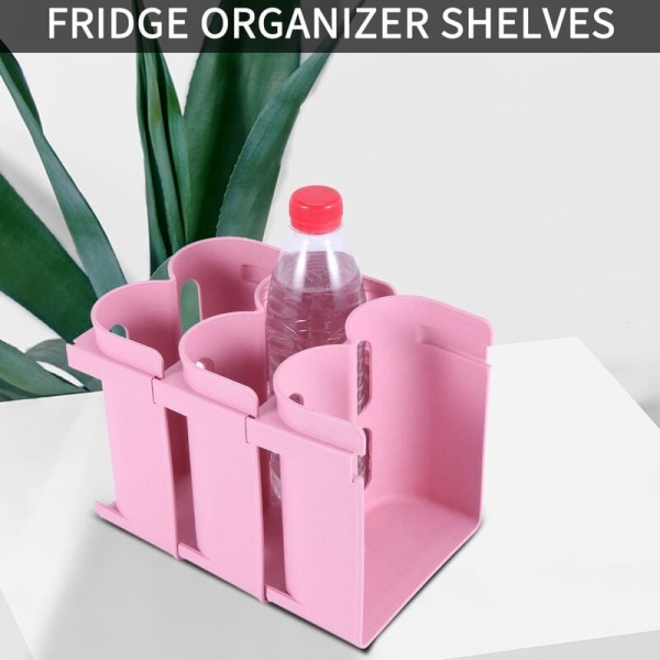 Kjøleskapsarrangør, 3-lags kjøkkenhylleoppbevaringshylle, for ølboks, vinflaske, kjøleskapsoppbevaringshyller, rosa